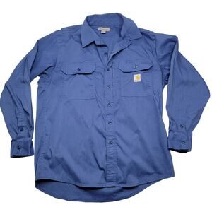 Carhartt Men's Long Sleeve Rip Stop Blue Men's Button Down Vented Shirt Size L